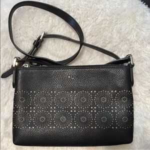 Lauren Ralph Lauren Black Laser Cut Floral Crossbody. Crafted